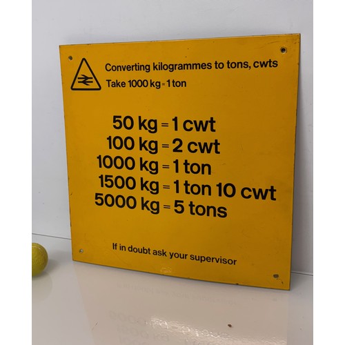 45 - Railway enamel sign, weights conversion, 45 cm x 45 cm.

This lot is available for in-house shipping