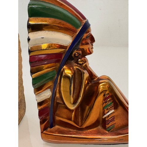 47 - Art Deco North American Indian book ends by Ronson all Metal Art Wares with lustre enamelled finish.... 