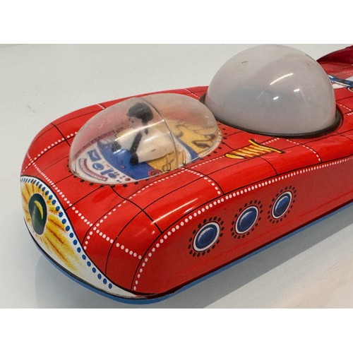 50 - Tinplate Space car toy, vintage battery powered childrens toy, 33 cm long.
This lot is available for... 