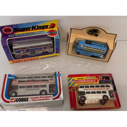 76 - Diecast toy busses, four boxed examples. Matchbox and Corgi.

This lot is available for in-house shi... 