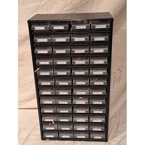 156 - Scientific, workshop equipment, electronics components, three storage cabinets, with components insi... 