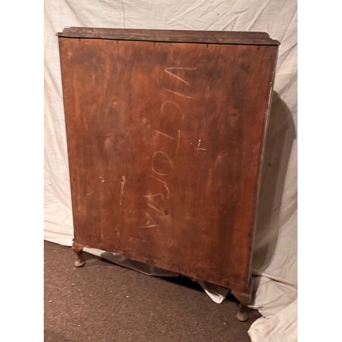 166 - Art Deco furniture, bow fronted glass display cabinet with two glass shelves, shown on top of the un... 