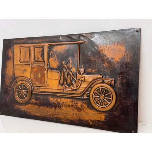 190 - Automobilia, an embossed copper plate image of a 1920 Lancia, 20 cm x 36 cm.

This lot is available ... 