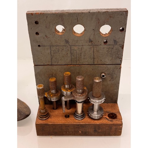 319 - Mixed metal wares and tools, Scientific workshop lamp unit marked for Pye Unicam Cambridge, shoe las... 