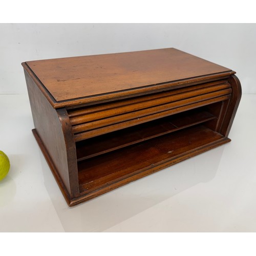 226 - Wooden office Furniture, storage box, a table top tambor fronted stationary storage box, 44 cm x 28 ... 