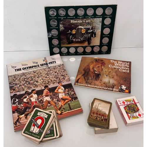 342 - Motoring and sporting ephemera, playing card with a Lowry painting, Shell Oil album of 3D wildlife c... 