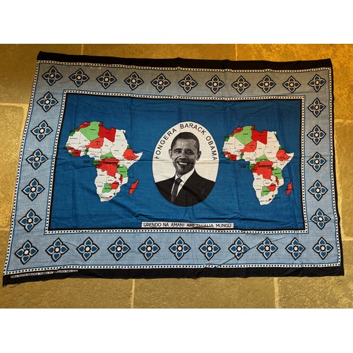 115 - A khanga cloth from Tanzania congradulating Barack Obama on his selection as US President. 144 cm x ... 