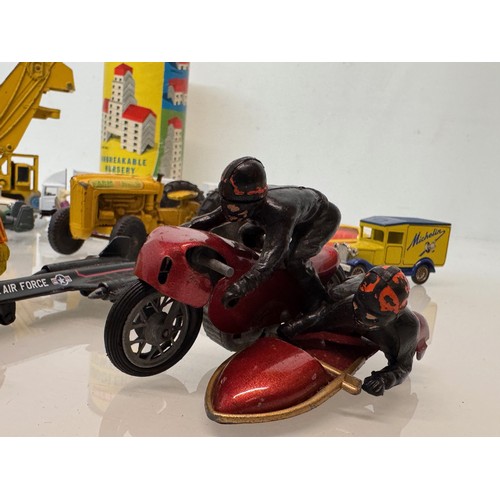 294 - Diecast toys Budgie, Corgi, Dinky, Matchbox,  also a Merit construction toy and cast lead motorcycle... 