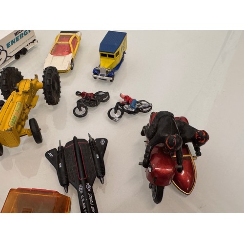 294 - Diecast toys Budgie, Corgi, Dinky, Matchbox,  also a Merit construction toy and cast lead motorcycle... 