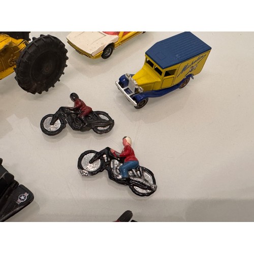 294 - Diecast toys Budgie, Corgi, Dinky, Matchbox,  also a Merit construction toy and cast lead motorcycle... 