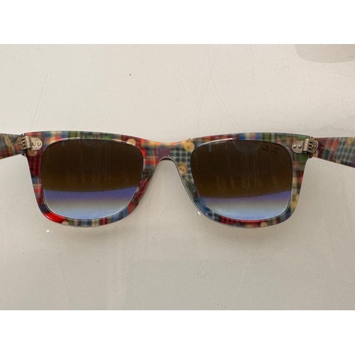 344 - Vintage Wayfarer Sunglasses, two pairs of cased Ray Bans and a pair marked with the Ferrari motor ca... 