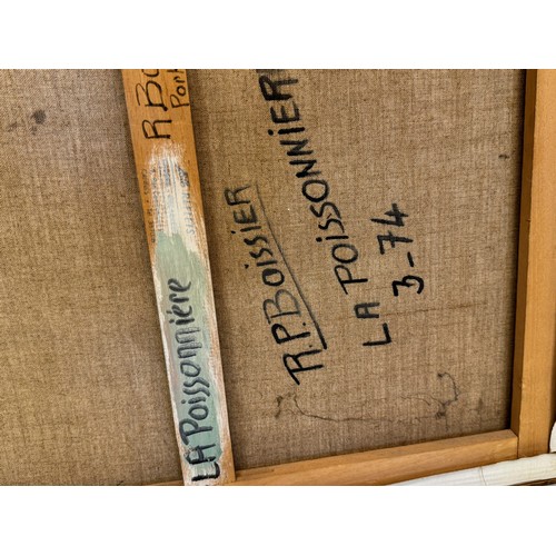 75 - Mid century art, a naive folk art study titled La Poissoniere by Roger Boissier, active on Cote D'Az... 