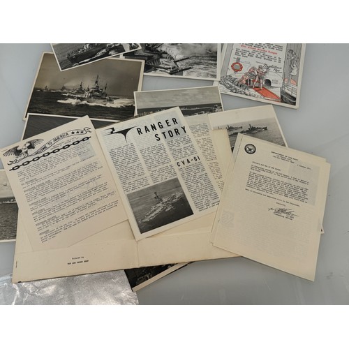 357 - Maritime ephemera, a collection of large press photographs and items relating to HMS Blake, and a al... 