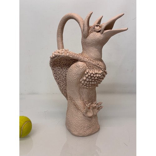 9 - English contemporary studio art pottery, a jug in the form of a 40 cm  tall Mythical Beast signed To... 