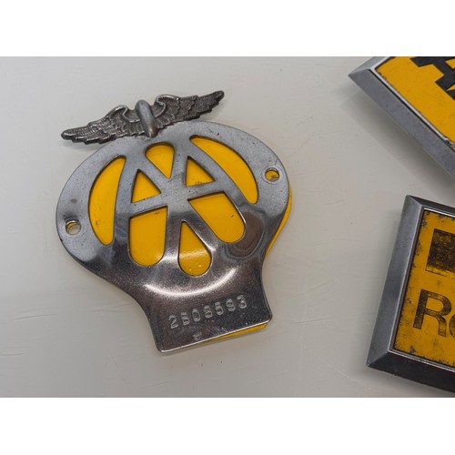 15 - Automobilia, three vintage AA grill badges.

This lot is available for in-house shipping