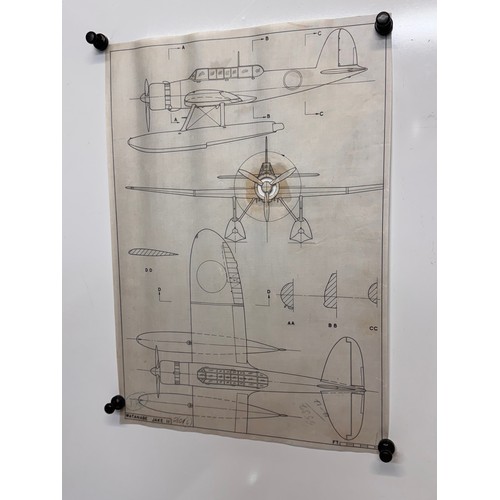 425 - Military aircraft 2 plans for a Japanese Watanabe Jake II, 40 cm x 28 cm. Part of a large collection... 