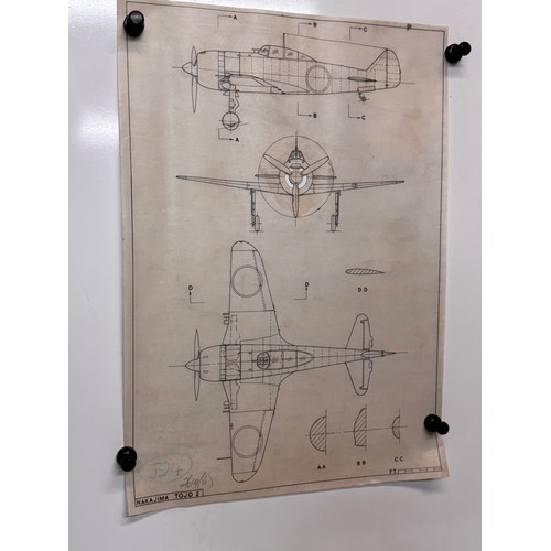 430 - Military aircraft 2 plans for a Japanese Nakajima Tojo 2, 40 cm x 28 cm. Part of a large collection ... 