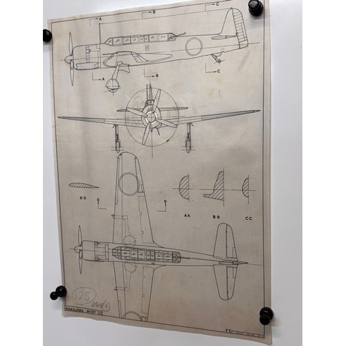 431 - Military aircraft 2 plans for a Japanese Nakajima Myrt II, 40 cm x 28 cm. Part of a large collection... 