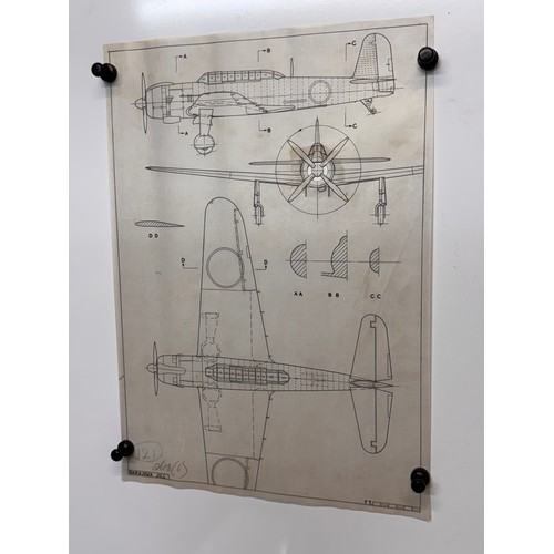 432 - Military aircraft 2 plans for a Japanese Nakajima Jill, 40 cm x 28 cm. Part of a large collection of... 