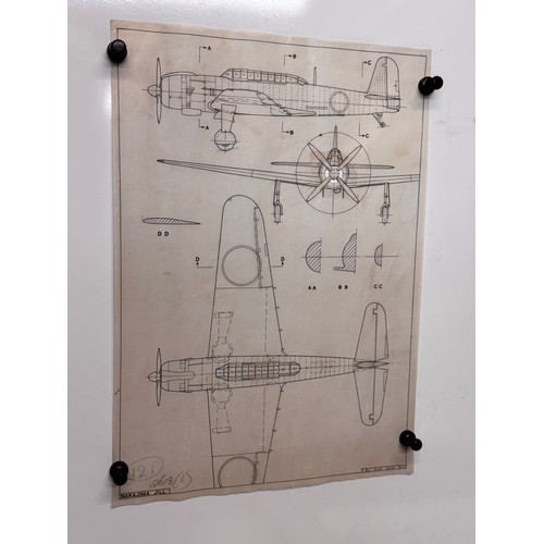 432 - Military aircraft 2 plans for a Japanese Nakajima Jill, 40 cm x 28 cm. Part of a large collection of... 