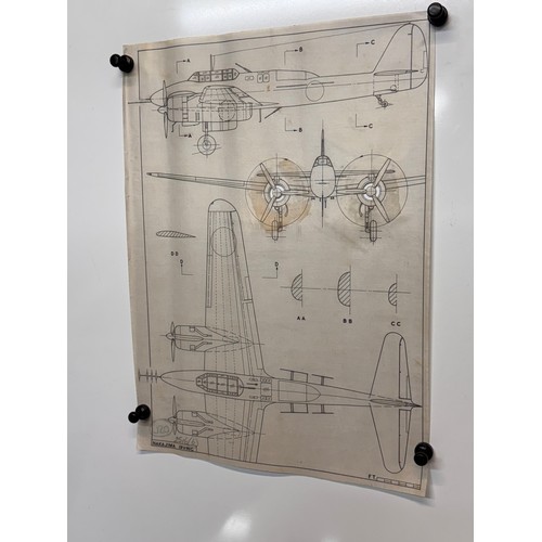 433 - Military aircraft 2 plans for a Japanese Nakajima Irving, 40 cm x 28 cm. Part of a large collection ... 