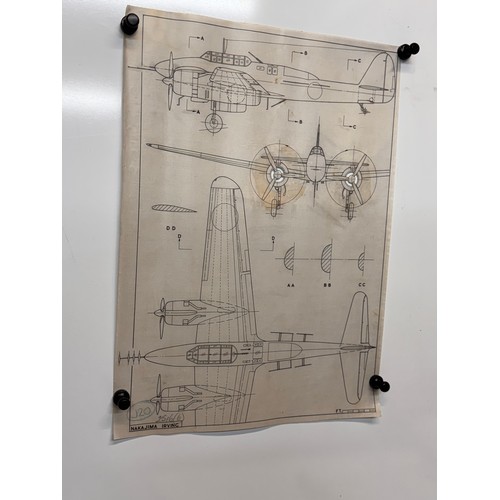 433 - Military aircraft 2 plans for a Japanese Nakajima Irving, 40 cm x 28 cm. Part of a large collection ... 