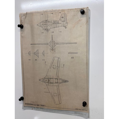 435 - Military aircraft 2 plans for a Messerschmitt ME 638 Komet, 40 cm x 28 cm. Part of a large collectio... 