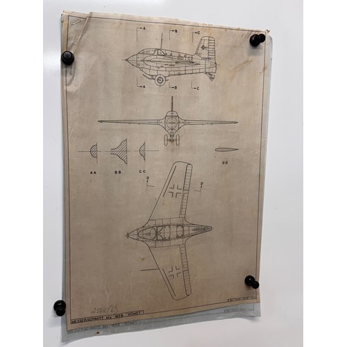 435 - Military aircraft 2 plans for a Messerschmitt ME 638 Komet, 40 cm x 28 cm. Part of a large collectio... 