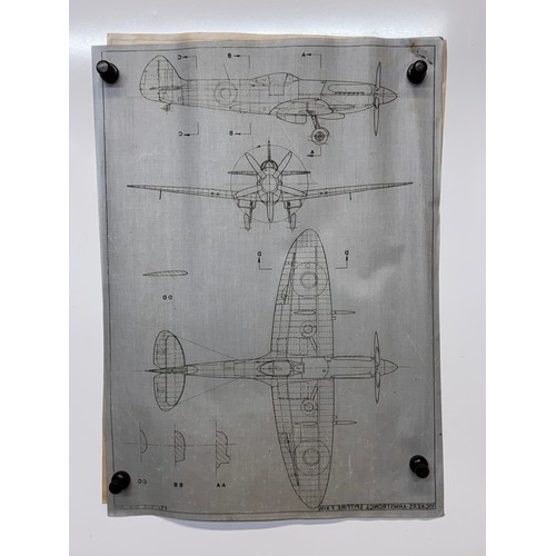 436 - Military aircraft 2 plans for a Vickers Armstrong Spitfire F XIV, 40 cm x 28 cm. Part of a large col... 