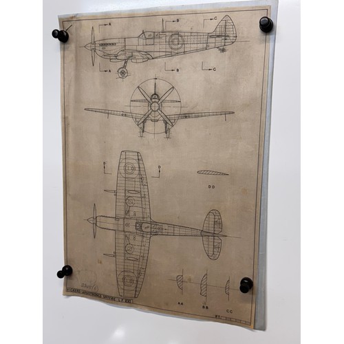 437 - Military aircraft 2 plans for a Vickers Armstrong Spitfire LF XVI, 40 cm x 28 cm. Part of a large co... 