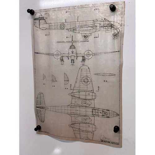 442 - Military aircraft 2 plans for a Gloster Meteor III, 40 cm x 28 cm. Part of a large collection of pri... 