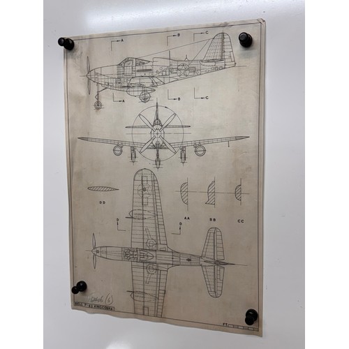 444 - Military aircraft 2 plans for a Bell P-63 Kingcobra, 40 cm x 28 cm. Part of a large collection of pr... 