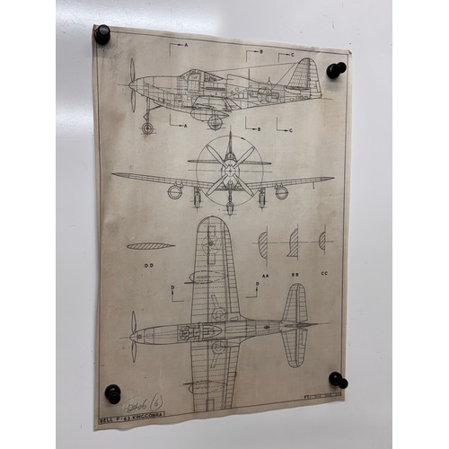 444 - Military aircraft 2 plans for a Bell P-63 Kingcobra, 40 cm x 28 cm. Part of a large collection of pr... 