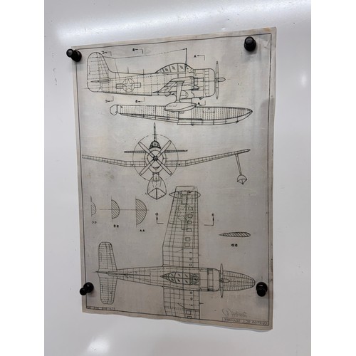 446 - Military aircraft 2 plans for a Curtiss SC1 Seahawk, 40 cm x 28 cm. Part of a large collection of pr... 