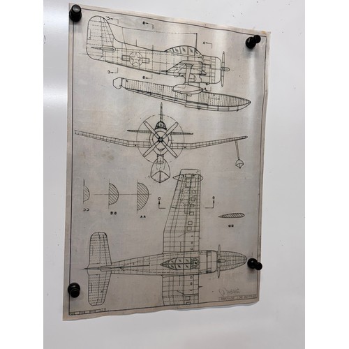 446 - Military aircraft 2 plans for a Curtiss SC1 Seahawk, 40 cm x 28 cm. Part of a large collection of pr... 