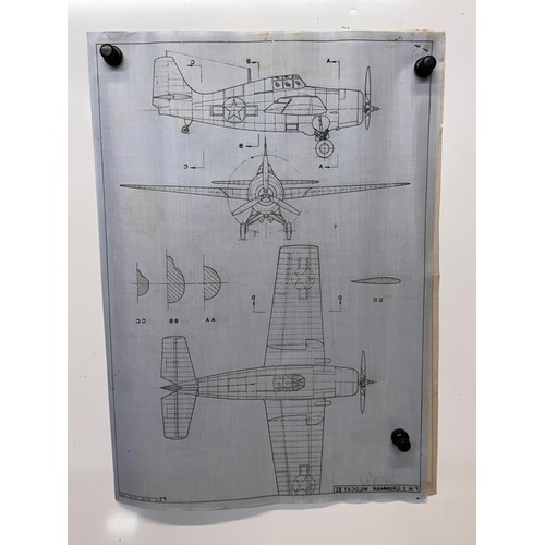 447 - Military aircraft 2 plans for a FM 2 Grumman Wildcat VI, 40 cm x 28 cm. Part of a large collection o... 