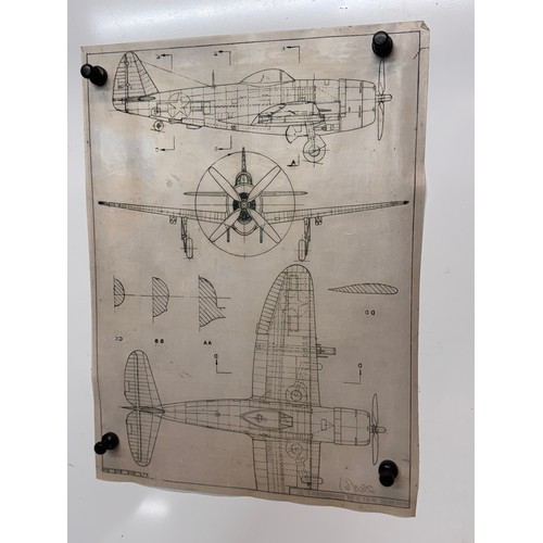 449 - Military aircraft 2 plans for a Republic P47 D-25 Thunderbolt II, 40 cm x 28 cm. Part of a large col... 