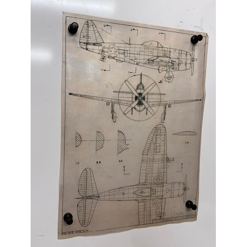 449 - Military aircraft 2 plans for a Republic P47 D-25 Thunderbolt II, 40 cm x 28 cm. Part of a large col... 