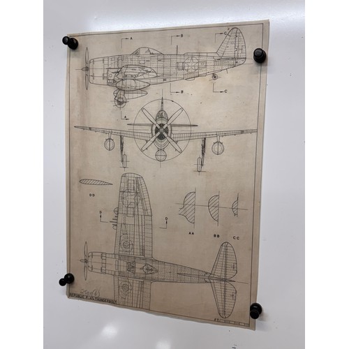 450 - Military aircraft 2 plans for a Republic P47 N Thunderbolt, 40 cm x 28 cm. Part of a large collectio... 