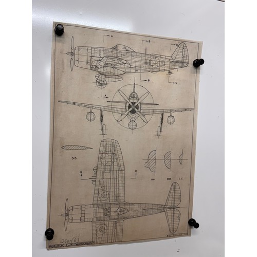 450 - Military aircraft 2 plans for a Republic P47 N Thunderbolt, 40 cm x 28 cm. Part of a large collectio... 