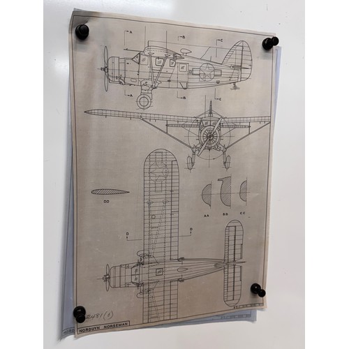 451 - Military aircraft 2 plans for a Norduyn Norseman, 40 cm x 28 cm. Part of a large collection of print... 