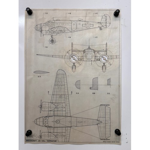 452 - Military aircraft 2 plans for a Beechcraft UC-45 A Expeditor, 40 cm x 28 cm. Part of a large collect... 