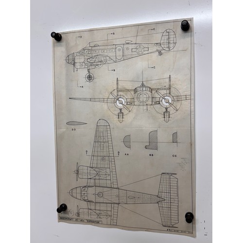 452 - Military aircraft 2 plans for a Beechcraft UC-45 A Expeditor, 40 cm x 28 cm. Part of a large collect... 