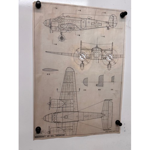 452 - Military aircraft 2 plans for a Beechcraft UC-45 A Expeditor, 40 cm x 28 cm. Part of a large collect... 