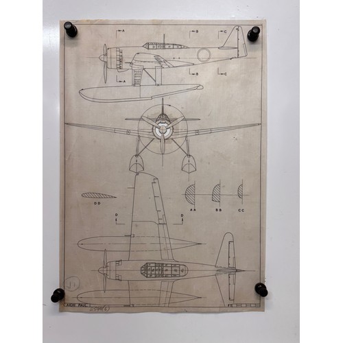 454 - Military aircraft 2 plans for a Aichi Paul I, 40 cm x 28 cm. Part of a large collection of printed p... 