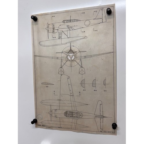 454 - Military aircraft 2 plans for a Aichi Paul I, 40 cm x 28 cm. Part of a large collection of printed p... 