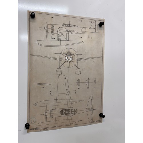 454 - Military aircraft 2 plans for a Aichi Paul I, 40 cm x 28 cm. Part of a large collection of printed p... 