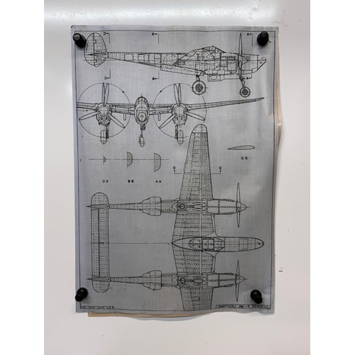 448 - Military aircraft 2 plans for a Lockheed P-38L Lightning, 40 cm x 28 cm. Part of a large collection ... 