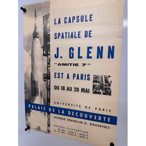 2 - NASA space ephemera, an original 1962 poster for the exhibition in Paris of the Freindship 7 Capsule... 