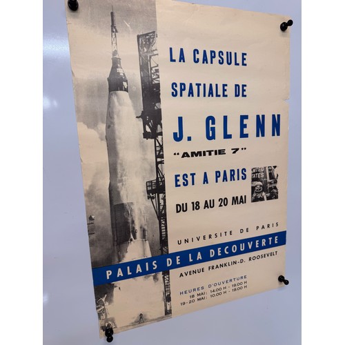 2 - NASA space ephemera, an original 1962 poster for the exhibition in Paris of the Freindship 7 Capsule... 